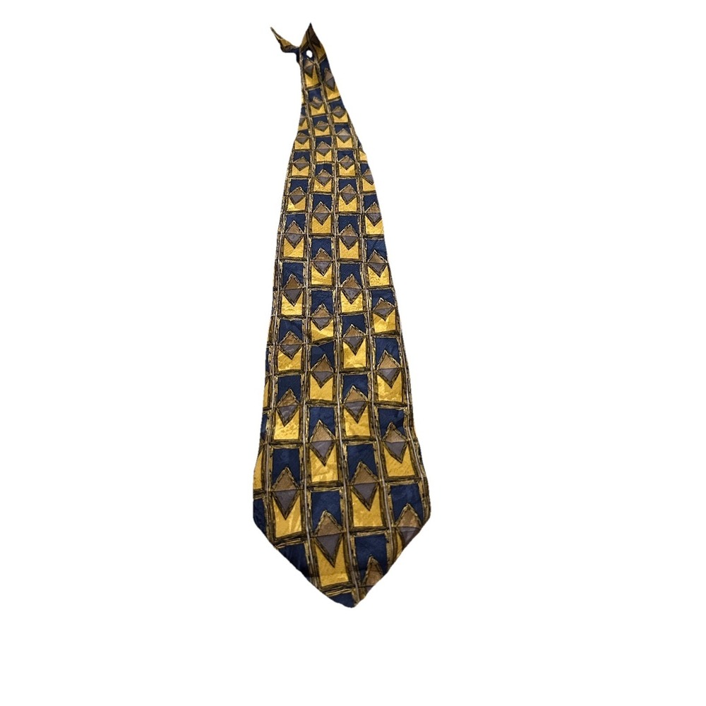 Vintage Giorgio 100% Silk Necktie Geometric Abstract Gold Navy Men's Tie US Made